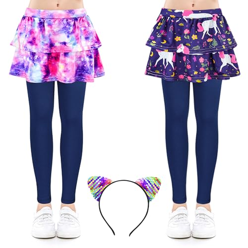 ZukoCert 2 Pack Skirt Leggings for Girls, Girls Skirts with Leggings 4-10 Year Old