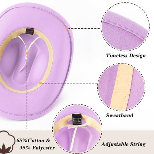 Image of DRESHOW Glitter Cowboy Hat Classic Western Rhinestone Cowgirl Hat Outdoor Wide Brim Retro Felt Fedora Hats Rolled up Caps