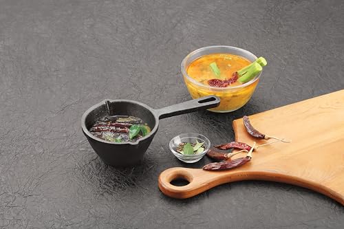 Image of Tosaa Cast Iron Tadka Pan, Vaghar Chounk Used for Frying Spices & Dal, Gas & Induction Friendly Base Loha Baghar, Small Size, Pre-Seasoned Cookware for Kitchen - 11 Cm