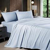 Shilucheng 4 Piece King Sheet Sets, Cooling Sheets, Blend Rayon Derived from Bamboo, Deep Pocket Up to 16', Breathable & Soft Bed Sheets, Hotel Silky Bedding Set, Sky Blue