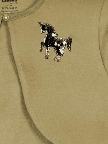 Image of KiddoPanti Girls Fleece Crop Length Shrug | Cotton Poly Fleece Fabric |Sequin Patch on Chest | Front Open Pearl Button Closure | Crop Length, Full Sleeve | Lightweigth & Breathable Girls Shrug