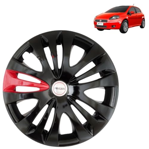 Image of PRIGAN Punto Evo (Emotion Only) Black Red 15 Inch Wheel Cover for Punto (Set of 4 Pcs) (Press Fitting) Model- Ertiga T1 BRed 15