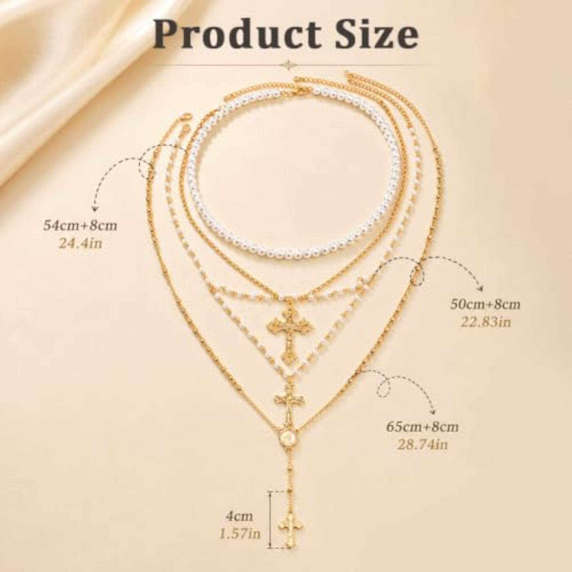 Women's Layered Gold Cross Necklace with Pearl Beads