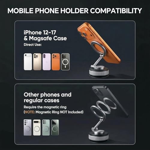 Metal Magnetic Car Phone Holder | Dual Insurance of Vacuum + Adhesive | 360° Rotation Without Dead Angle | Magnetic Ring Included‌(for iPhone & Android) (Metal Gray) - image 4
