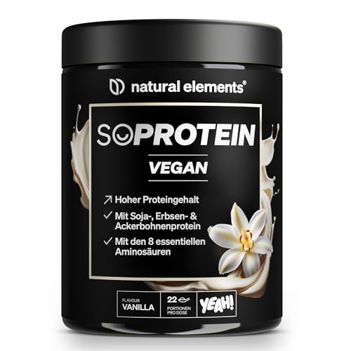 natural elements SoProtein Vegan Vanilla – veganes Proteinpulver – 660g – 22 Portionen – 23g Protein pro Portion – ideal zum Muskelaufbau, perfekte Löslichkeit – laborgeprüfte Qualität