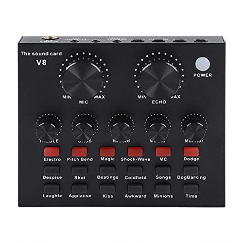 V8 Sound Card for Live Streaming,Live Sound Card, Bluetooth V4.1 Audio Mixer for Music Recording Singing Podcast Audio Card for Live Recording Home KTV Voice Chat(Black)