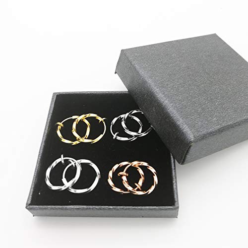 Lanxy Twisted Clip On Earrings Gold Silver Grey Rose Gold 4Pcs 0.59In(15Mm) Stainless Hoop Earrings Clip On Earrings For Women Girls No Piercing #TOP2