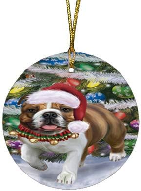 Have a Holly Jolly Bulldog Round Flat Ornament - Pet Decorative Hanging Ornaments for Christmas X-mas Tree Decorations - 2.75" Round Ceramic Christmas Ornament POR1270