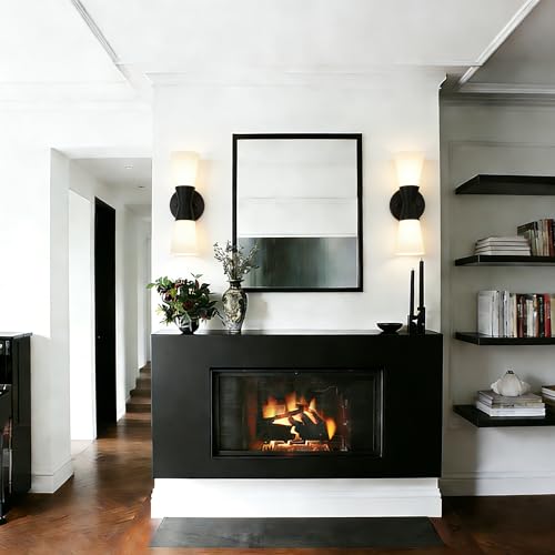 Image of Bathroom Wall Sconce, Modern Indoor Vanity Light Fixtures 13 inch, Up Down Lighting, Wall Mount Lamp for Living Room Bedroom Hallway Stairway Fireplace Mirror E26 Base 1PC White&Black