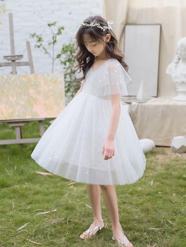 New 1-12Y Girls Tulle Dress Flutter Sleeve Sparkle Dot Soft Cotton Lined Party Summer4
