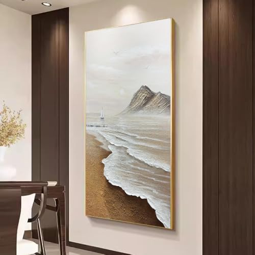 Art moderne abstrait du lever du soleil côtier tableau luxe