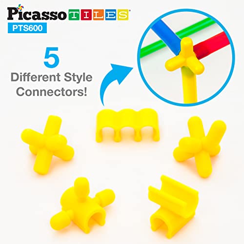 PicassoTiles 600pc Construction Toy Straw Building Set Children STEM Learning Interlocking Building Toys Creative Straw Connecting Builder Kits Early Education Kit for Kids Boys & Girls Ages 3+ PTS600 - Image 4