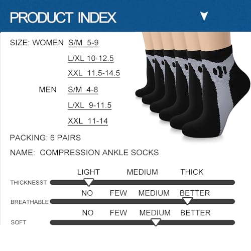 Image of Sooverki Copper Compression Socks Women and Men 6 Pairs - Circulation Arch Support Plantar Fasciitis Running Ankle Socks