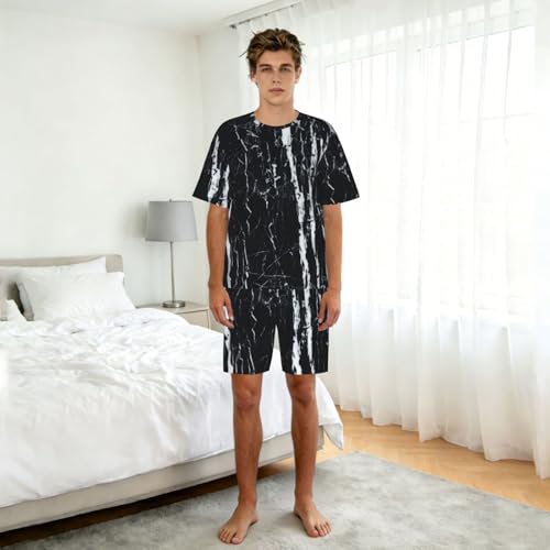 Pyjama short homme marbre noir et blanc ensemble d'été