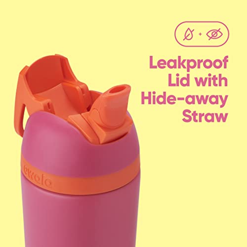 Image of Owala Kids Flip Insulation Stainless Steel Water Bottle with Straw, Locking Lid, Great for Travel, 14 Oz, Pink