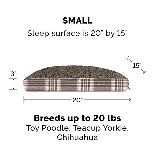Image of Furhaven Pillow Dog Bed for Small Dogs w / Removable Washable Cover - Sherpa & Plaid Flannel Mattress - Java Brown, Small