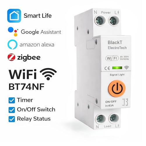 Image of Blackt Electrotech BT74DNF 63A WiFi Smart Circuit Breaker Switch - 90-250V DIN Rail Mount Heavy-Duty Inline Remote Controller & Loop Timer Smart Life