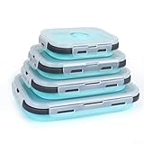 Set di 4 contenitori multiuso pieghevoli in silicone per conservare snack avanzi e ingredienti secchi (set da 4 pezzi, blu)