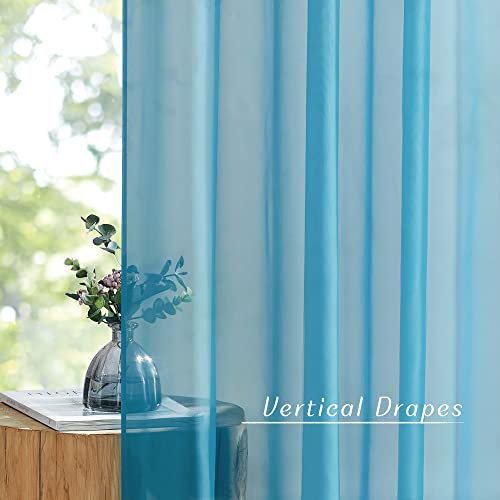 Image of NICETOWN Sheer Window Curtains Sweep to Floor, Grommet Airy and Breathable Soft Voile Sheer Drapes with Light Filtering for Living Room /Bedroom, Teal, W54 x L108, 2 Panels