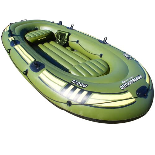 Solstice Outdoorsman 12-Foot Heavy-Duty Inflatable Fishing Boat With Quad Swivel Oar Locks And Dual Rod Holders, Motor Compatible #TOP14