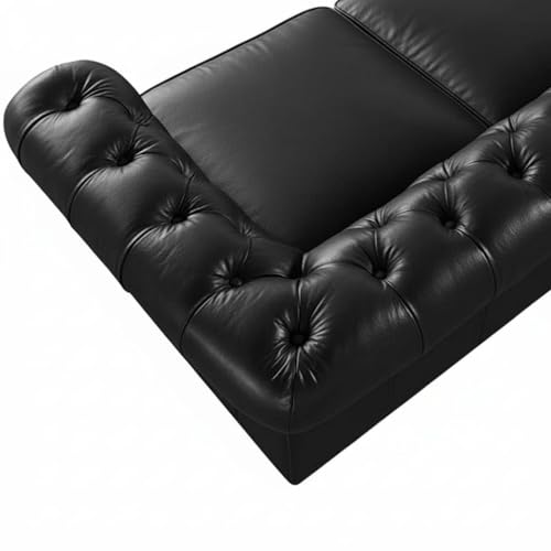 Image of UMAR ARTS Luxury Chesterfield Leatherate Sofa Set, Tufted Genuine Leatherate, Classic Living Room Furniture (Black 3+2+1)