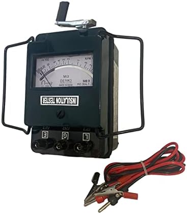 DENKO Insulation Tester/Insulation Resistance Tester 500V / 100 MOhm(MΩ) Analog Insulation Tester Generator Type Hand Driven with One Year Warranty