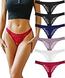 CuteByte Cotton Thongs for Women Lace Thong Underwear T Back Breathable Low Rise Hipster Tangas Pant