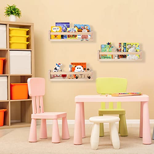 Set Of 3 Nursery Room Shelves, Floating Bookshelf For Toddler Baby Room Bedroom Kitchen Bathroom, Small Book Shelf Organizer For Kids, Solid Wood Hanging Book Shelf For Wall Mounted Decor #TOP1