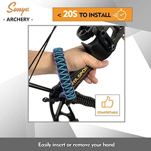 Sunya Archery Bow Wrist Sling, 550 Paracord Strap Comfortable On Hand.100% Full Grain Leather Yoke, Multiple Camo Colors.fit Compound Bow Stabilizer & Recurve. (Dark Elf) #TOP3