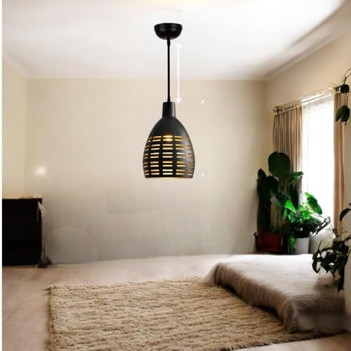 Image of GreyWings Black Aluminium Hanging Light Pendant Lamp, Antique Ceiling Light for Home Decor, Bulb Not Included, Pack of 3