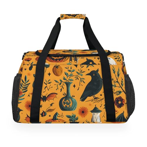 Halloween Crow Pattern Travel Duffel Bag for Women & Men, 39L Large Collapsible Weekender Bag with Shoulder Strap, Waterproof Carry On Luggage for Gym, Sports, Overnight