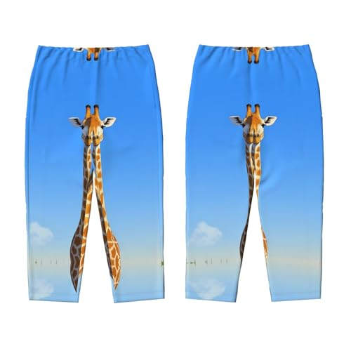 Pajama Pants Pajama Bottoms with Elastic Waistband Sleepwear Lounge PantsCute Animal Giraffe Blue Sky3
