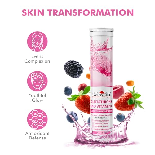 SWISSLIFE FOREVER Glutathione & Vitamin C (15 Effervescent Tablets, Pack of 4) Supports Glowing & Clear Skin | Antioxidant Support, Detoxification, Pigmentation and Tan Removal for Men & Women