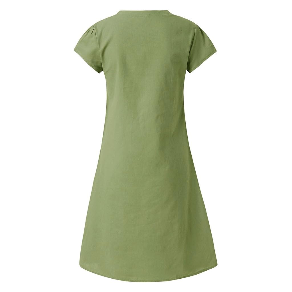 Sommerkleid Damen Knielang, Leinenkleid Damen Sommer Tailliert Strandkleid Luftig Frühling Elegante Kleider Midi Große Größen Leinen a Linien Tunika Musselin T-Shirt Kleid Boho Casual Partykleid Curvy