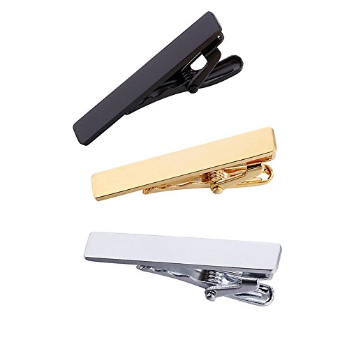 AnotherKiss Men's Skinny Tie Clip Set with Gold Silver Black 3 Tone, 1.5 Inches2