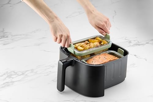 Miniatura 7 de Lékué Cestas Rectangulares De Vidrio Transparente Para Air Fryer, Set De 2