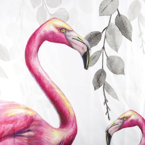 LB Pink Flamingo Shower Curtain Grey Leaf Rose Flower Shower Curtains for Bathroom Nature Plant Tropical Bird Polyester Anti Mould Waterproof Bath Curtain Set including Hooks,71x71 inches - Image 4
