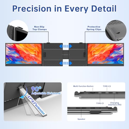 Image of domyfan 14 inch Laptop Screen Extender, 1080P FHD Triple Portable Monitor for 13.3-17.3 inch Laptop, 2.2lb Ultra-Light 60Hz, Plug-Play for Windows /Mac /ChromeOS