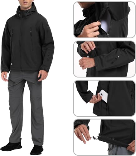 Aosyax Men's Softshell Military Tactical Waterproof Jackets for Camping Hunting Fishing Outdoor Hooded Jacket, Black, S - Image 5