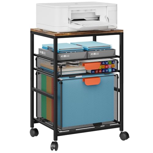 Marbrasse Soporte para Impresora con Almacenamiento,Carrito Grande con Ruedas,Mueble Organizador para Archivador con Cajones,Carrito para Impresora 3D,Teléfono Móvil,Oficina en Casa(Marrón Rústico)