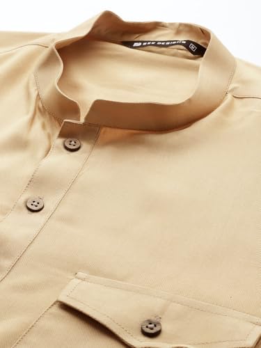 Image of See Designs Men's Long Sleeve Curved Hem Mandarin Collar Rayon Solid Pathani Sets