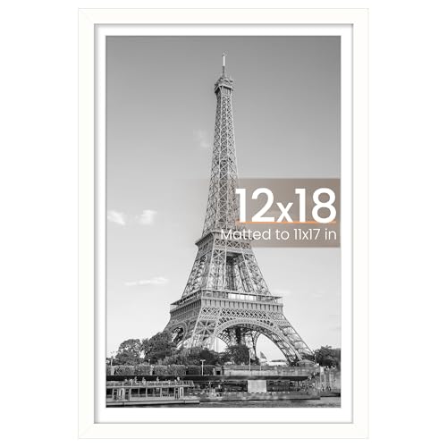 Image of upsimples 12x18 Picture Frame, Display Pictures 11x17 with Mat or 12 x 18 Without, Wall Hanging Poster Frames, White, 1 Pack