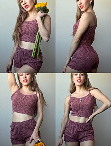 Ekouaer Lounge Sets For Women Ribbed Pajamas 3 Sets Summer Cami Top With Elastic Waist Shorts Sleepwear Dark Grey Wine Grey,Medium #TOP4