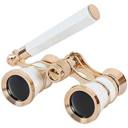 Prismáticos con Kit Mujer Elegante Telescopio Mujer Regalo Oro Ópera Prismáticos Vintage Que Espectivo Para (Blanco, Talla Única)