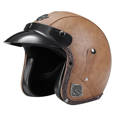 Casco abierto retro de moto 3/4 jet de cuero para scooter y cruiser