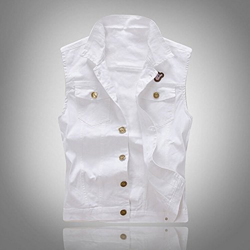 Men's Comfortable Stylish Cool Outwear Denim Vest Jacket White (US L)2