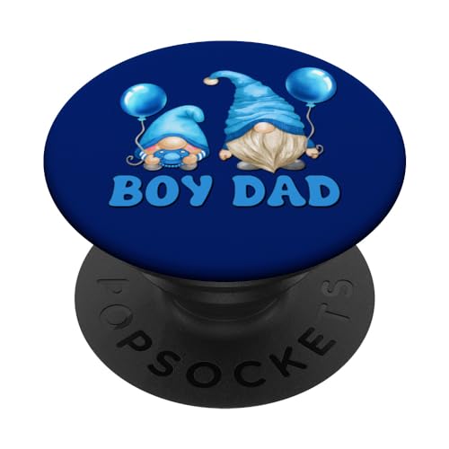Boy Dad Gnome Graphic For Men Blue Balloons For Daddy To Be PopSockets Swappable PopGrip, Black