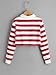 Floerns Girls Striped Print Long Sleeve Half Button Collar Crop Tops Red and White 9Y