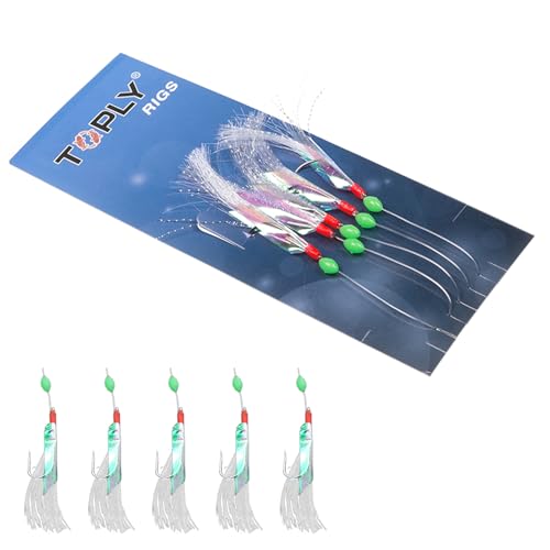 Ganchos luminosos para aparejos de pesca, 5 piezas, costillas de pesca de mar, línea atada de brillante, señuelos de pesca H00ks, ho0ks de alto carbono y cuentas de fihing para agua dulce y