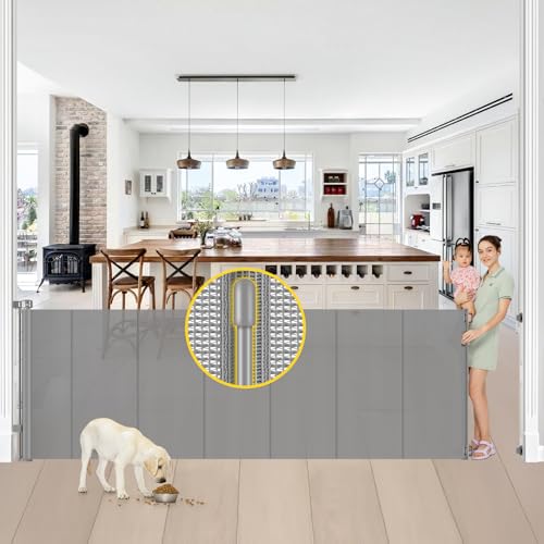 Bingguz Extra Hohes Einziehbares Tür- & Treppengitter, Grau